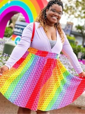 Park Candy Spaceship Pride Midi Skirt EPCOT Rainbow Multicolor Medium NEW NWT